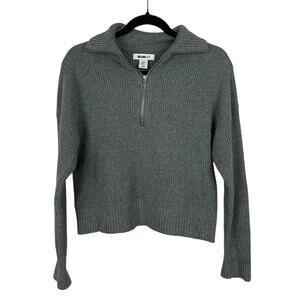 Women's William Rast Gray Waffle Knit Quarter Zip Long Sleeve Sweater - Medium